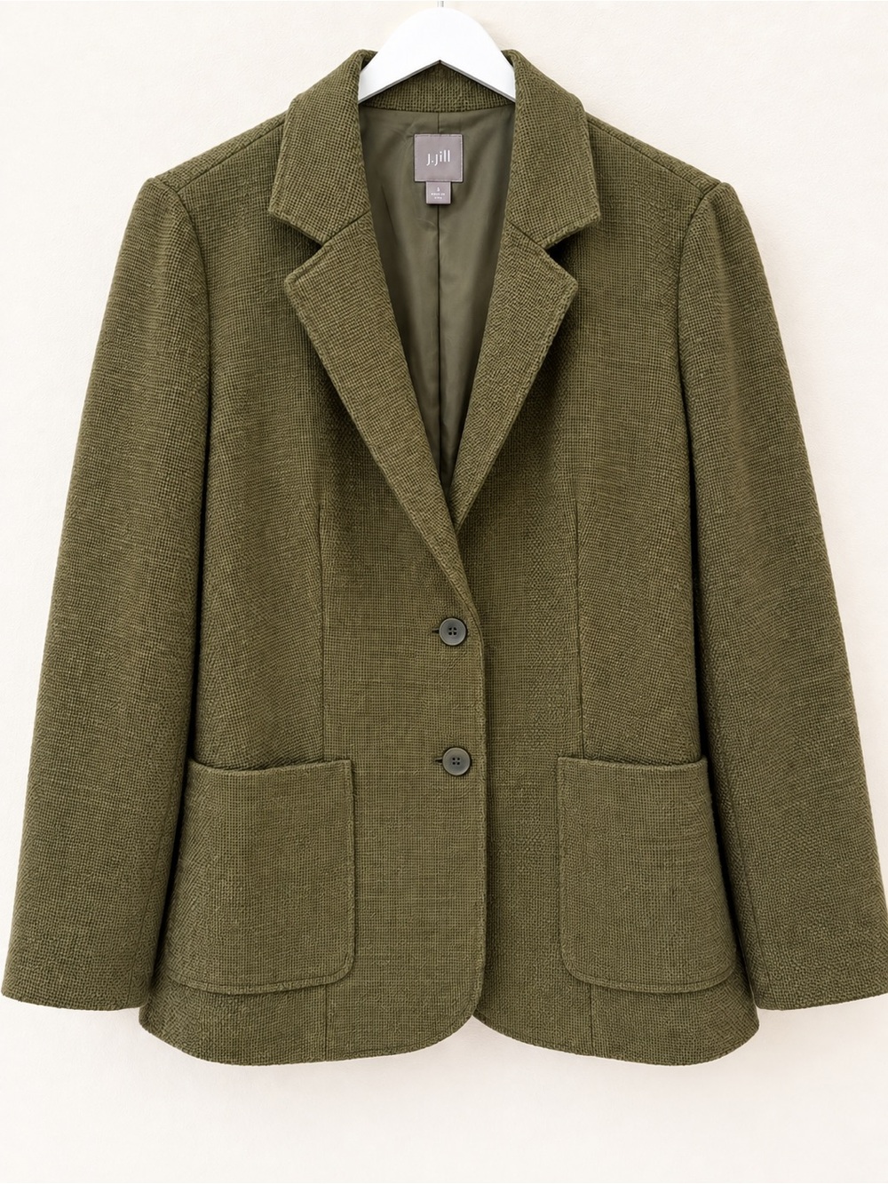 J.Jill Olive Green Wool Blend Blazer Jacket patch pocket size small